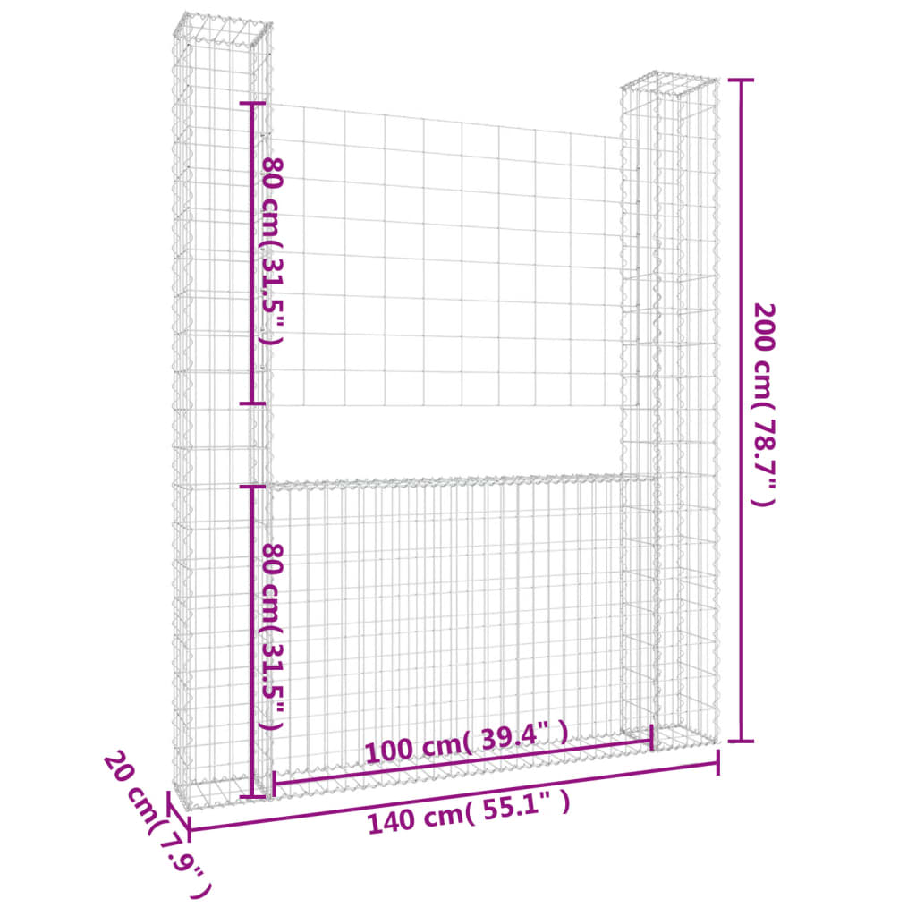 Schanskorf U-vormig met 2 palen 140x20x200 cm ijzer is nu te koop bij PeponiXL, paradijselijk wonen!
