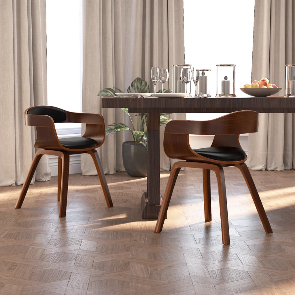 Eetkamerstoelen 2 st gebogen hout en kunstleer zwart is nu te koop bij PeponiXL, paradijselijk wonen!
