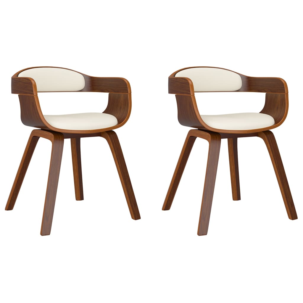 Eetkamerstoelen 2 st gebogen hout en kunstleer crèmekleurig is nu te koop bij PeponiXL, paradijselijk wonen!