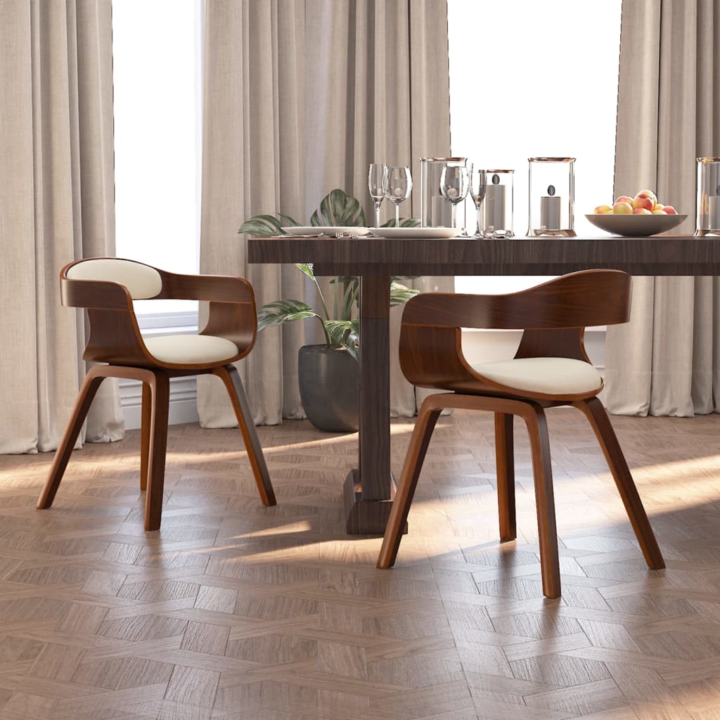 Eetkamerstoelen 2 st gebogen hout en kunstleer crèmekleurig is nu te koop bij PeponiXL, paradijselijk wonen!