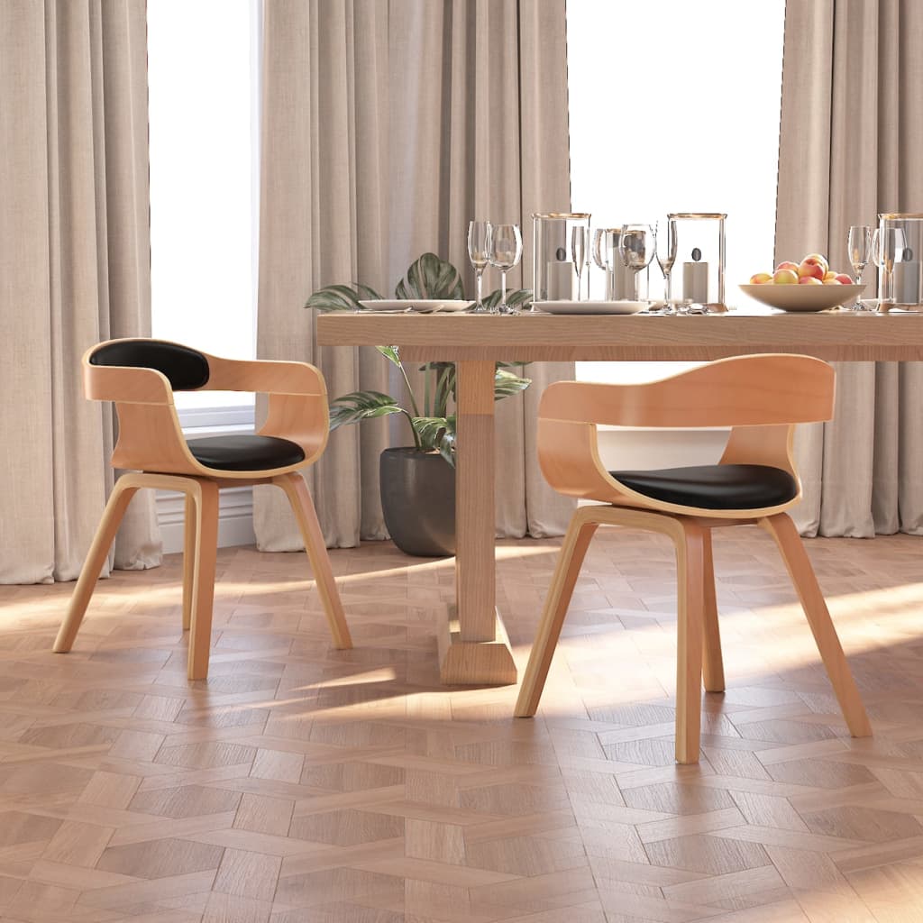 Eetkamerstoelen 2 st gebogen hout en kunstleer zwart is nu te koop bij PeponiXL, paradijselijk wonen!