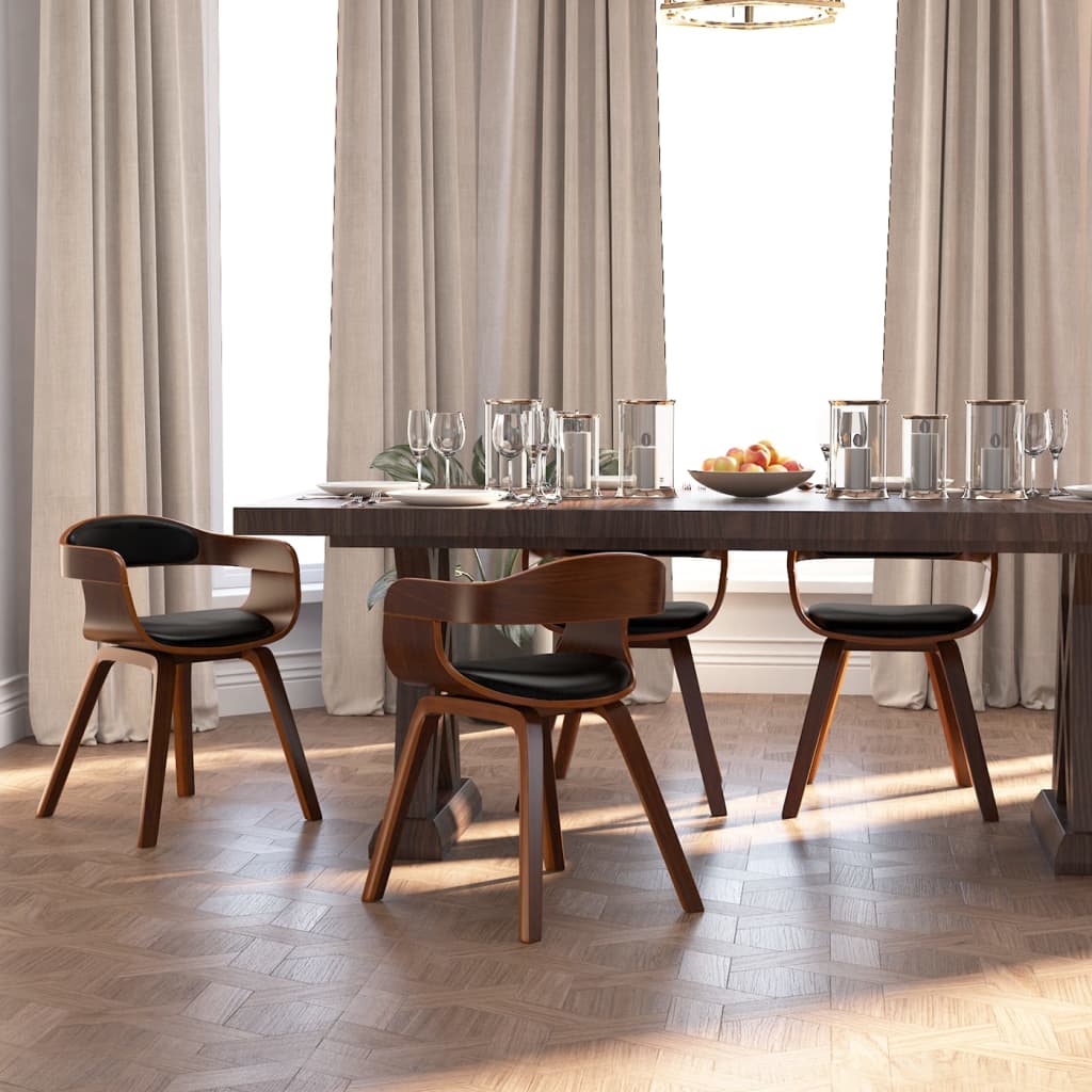Eetkamerstoelen 4 st gebogen hout en kunstleer zwart is nu te koop bij PeponiXL, paradijselijk wonen!
