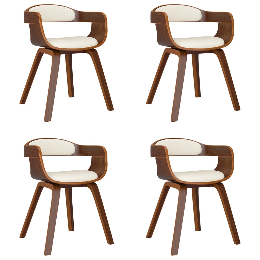 Eetkamerstoelen 4 st gebogen hout en kunstleer crèmekleurig is nu te koop bij PeponiXL, paradijselijk wonen!