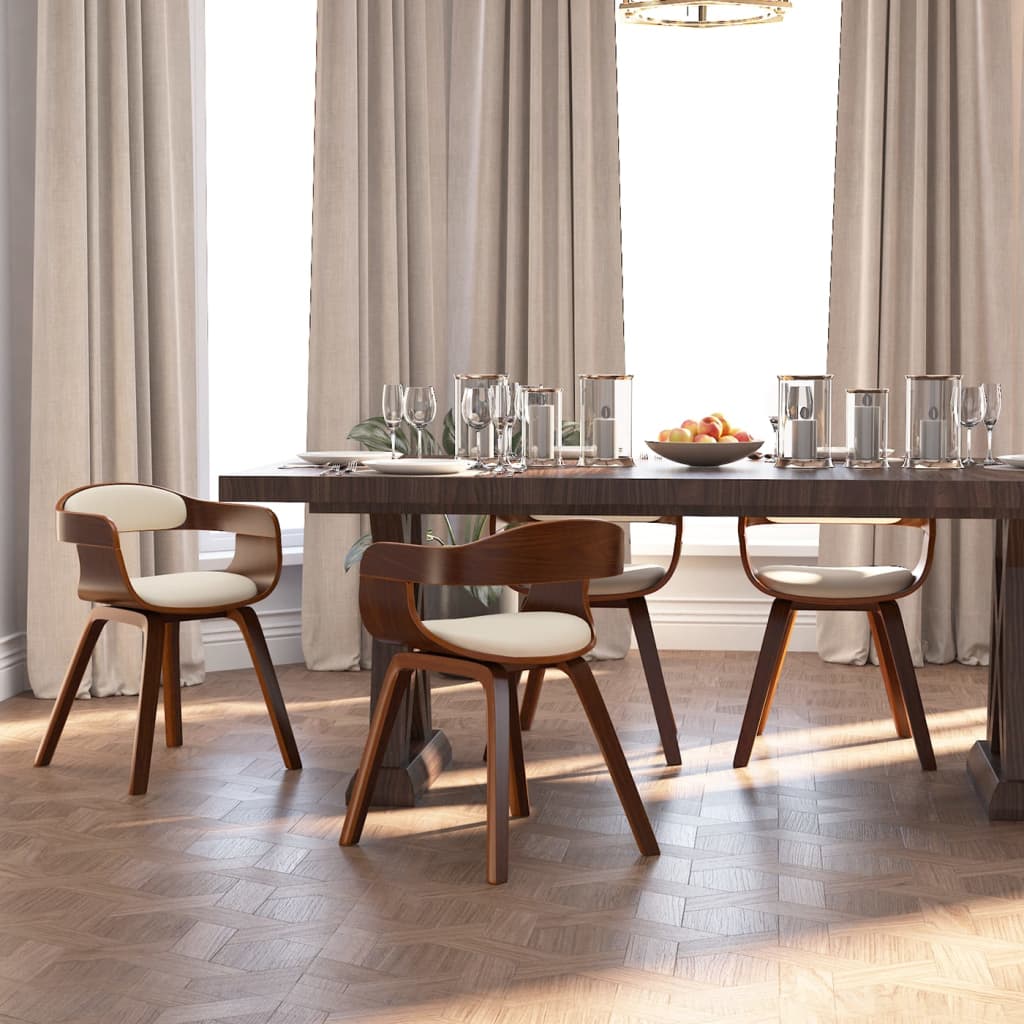 Eetkamerstoelen 4 st gebogen hout en kunstleer crèmekleurig is nu te koop bij PeponiXL, paradijselijk wonen!