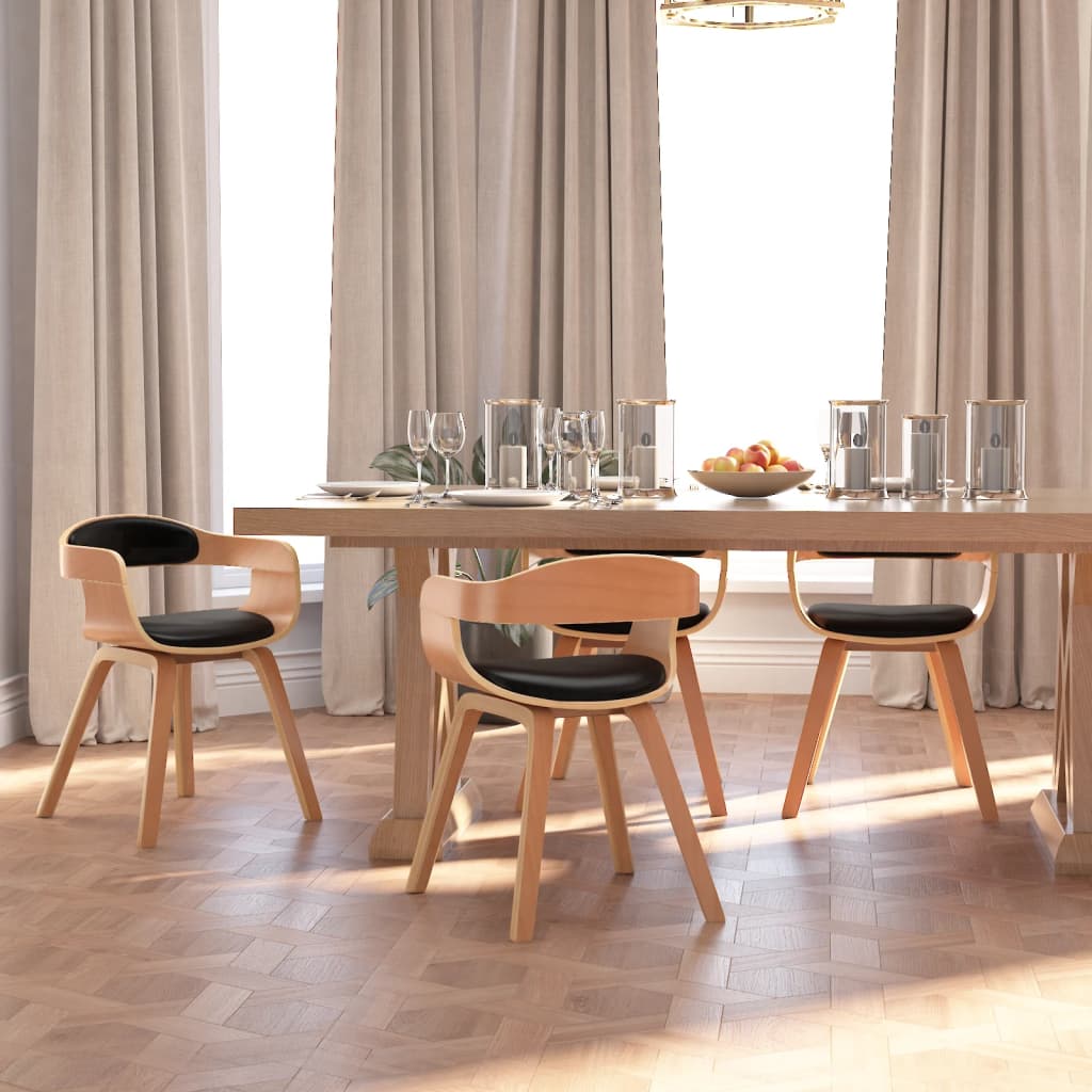 Eetkamerstoelen 4 st gebogen hout en kunstleer zwart is nu te koop bij PeponiXL, paradijselijk wonen!