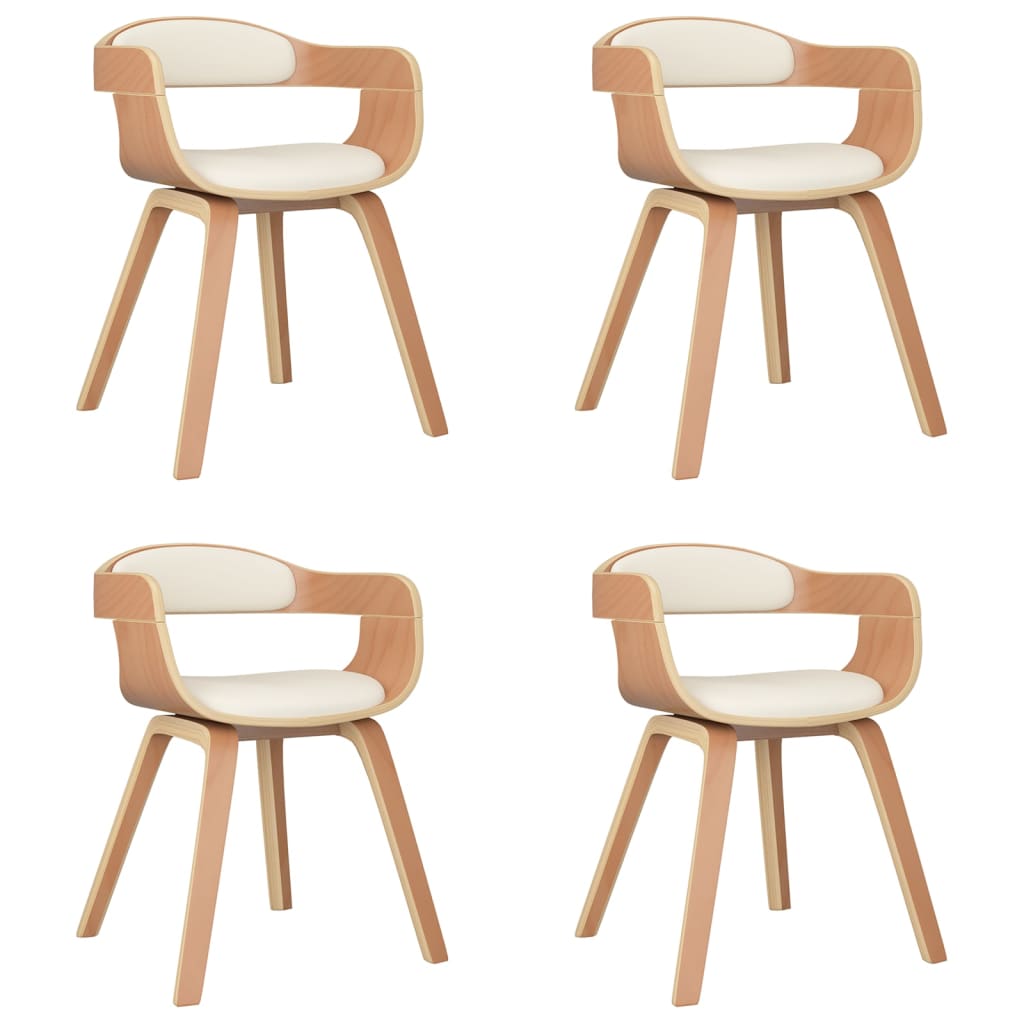 Eetkamerstoelen 4 st gebogen hout en kunstleer crèmekleurig is nu te koop bij PeponiXL, paradijselijk wonen!