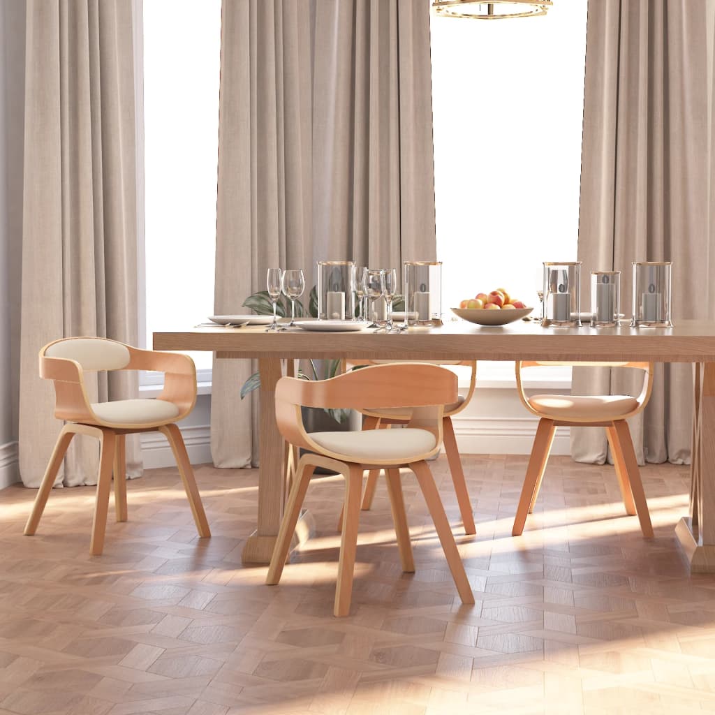 Eetkamerstoelen 4 st gebogen hout en kunstleer crèmekleurig is nu te koop bij PeponiXL, paradijselijk wonen!