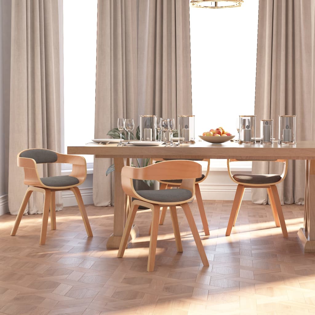 Eetkamerstoel 4 st gebogen hout en stof lichtgrijs is nu te koop bij PeponiXL, paradijselijk wonen!