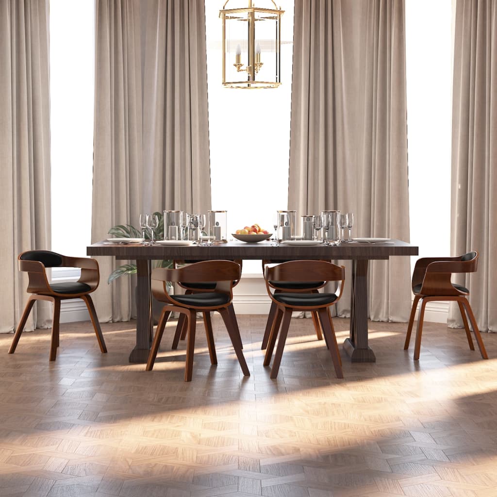 Eetkamerstoelen 6 st gebogen hout en kunstleer zwart is nu te koop bij PeponiXL, paradijselijk wonen!