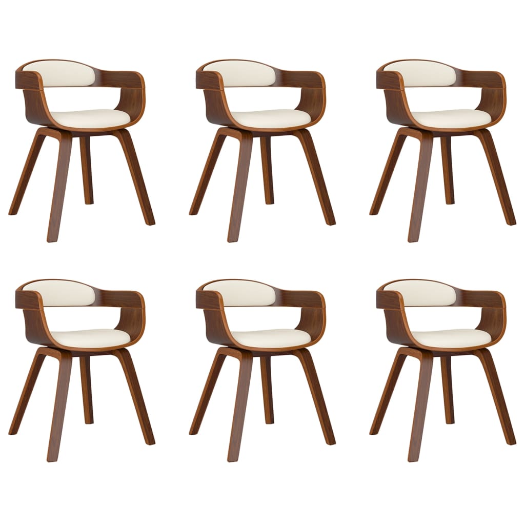 Eetkamerstoelen 6 st gebogen hout en kunstleer crèmekleurig is nu te koop bij PeponiXL, paradijselijk wonen!
