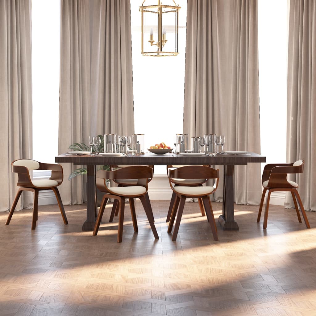 Eetkamerstoelen 6 st gebogen hout en kunstleer crèmekleurig is nu te koop bij PeponiXL, paradijselijk wonen!