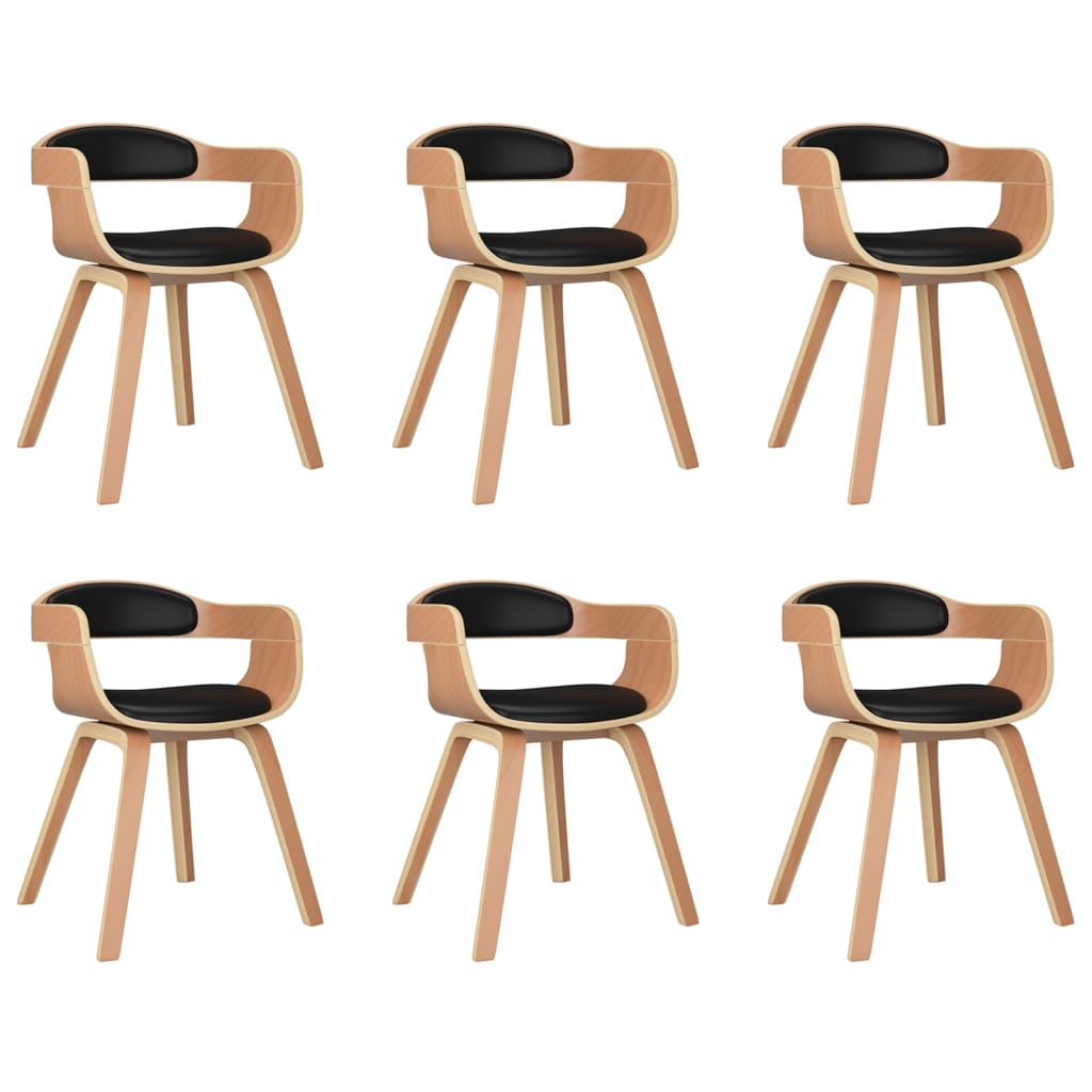 Eetkamerstoelen 6 st gebogen hout en kunstleer zwart is nu te koop bij PeponiXL, paradijselijk wonen!