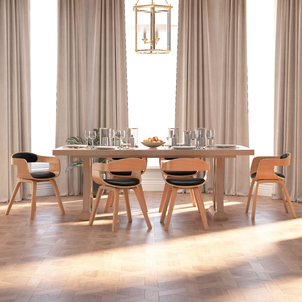 Eetkamerstoelen 6 st gebogen hout en kunstleer zwart is nu te koop bij PeponiXL, paradijselijk wonen!