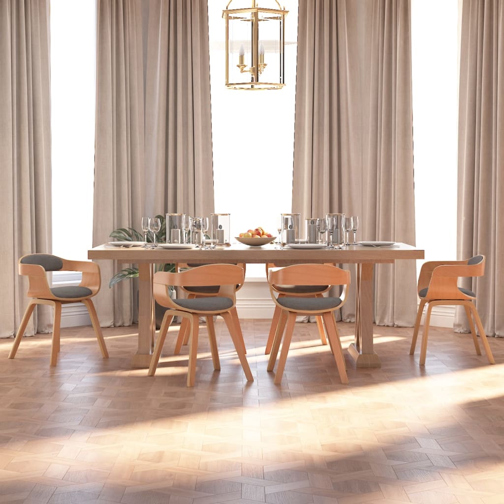 Eetkamerstoel 6 st gebogen hout en stof lichtgrijs is nu te koop bij PeponiXL, paradijselijk wonen!