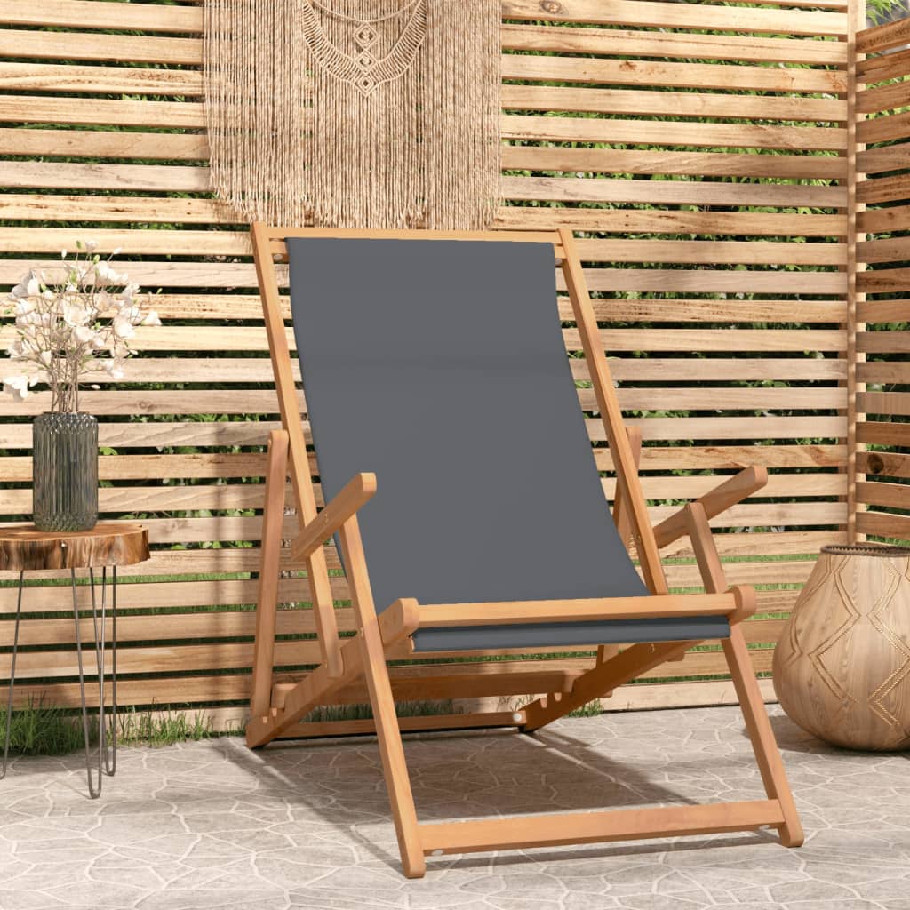 Strandstoel inklapbaar massief teakhout grijs is nu te koop bij PeponiXL, paradijselijk wonen!
