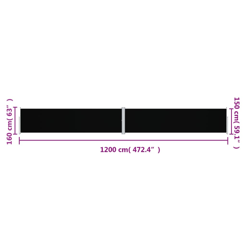 Windscherm uittrekbaar 160x1200 cm zwart is nu te koop bij PeponiXL, paradijselijk wonen!