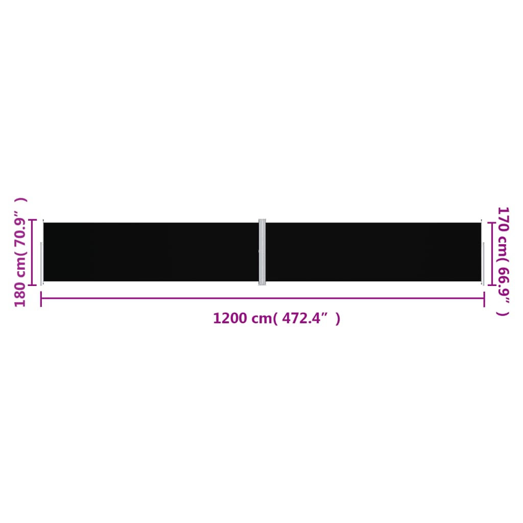 Windscherm uittrekbaar 180x1200 cm zwart is nu te koop bij PeponiXL, paradijselijk wonen!