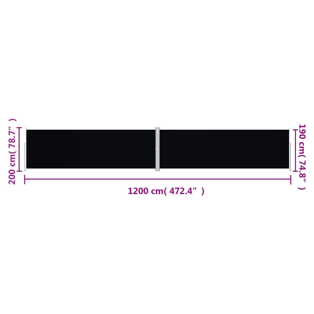 Windscherm uittrekbaar 200x1200 cm zwart is nu te koop bij PeponiXL, paradijselijk wonen!