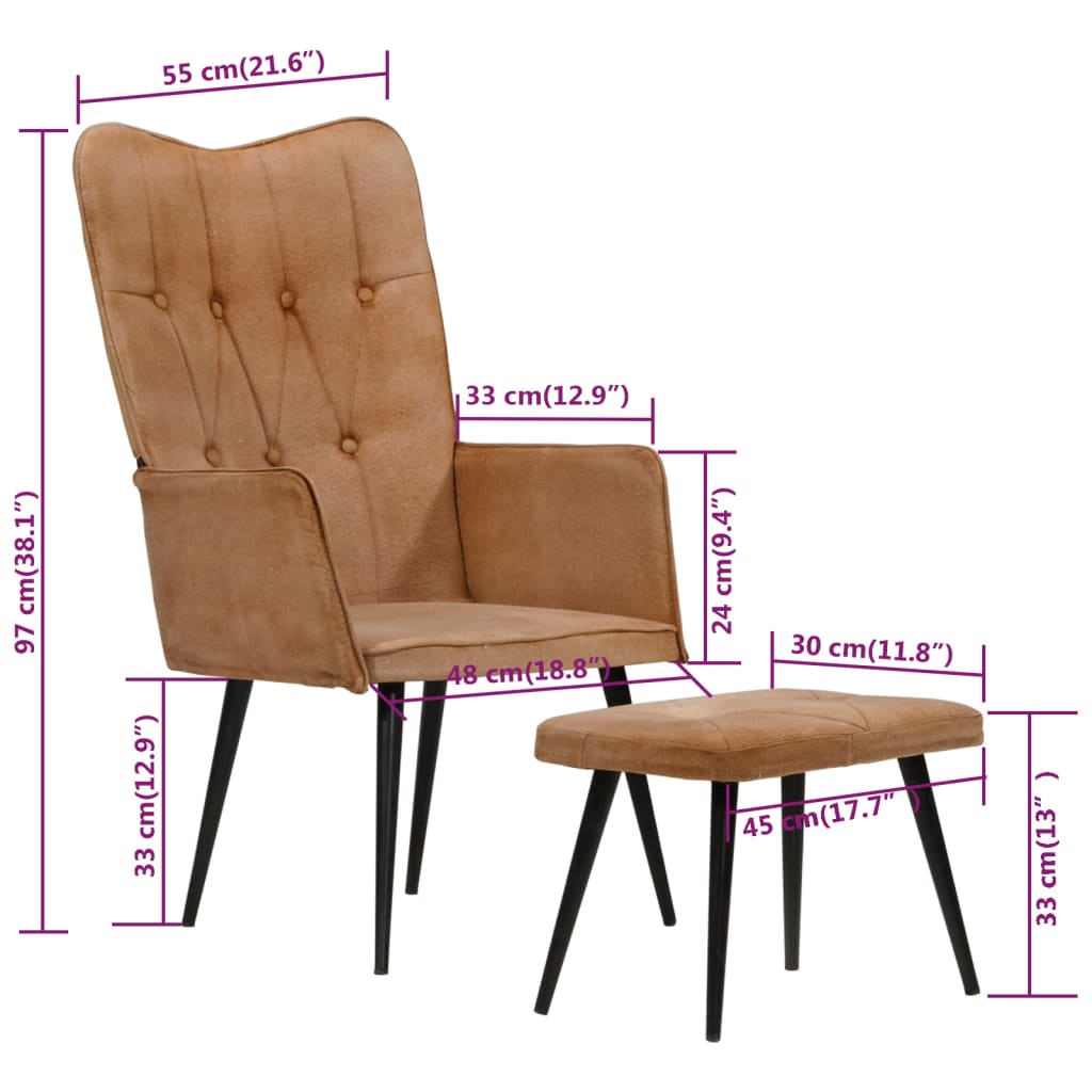 Fauteuil met voetensteun canvas bruin is nu te koop bij PeponiXL, paradijselijk wonen!