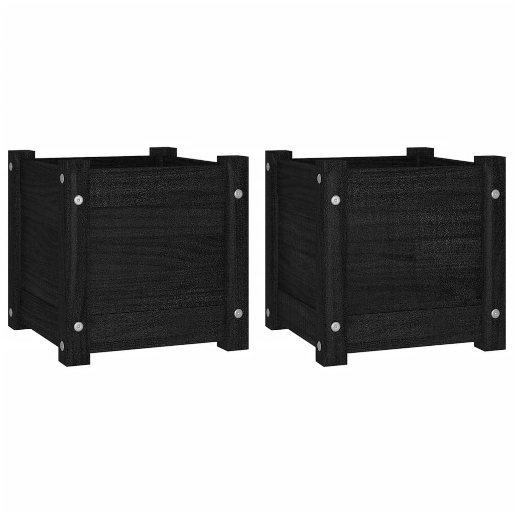 Plantenbakken 2 st 31x31x31 cm massief grenenhout zwart is nu te koop bij PeponiXL, paradijselijk wonen!