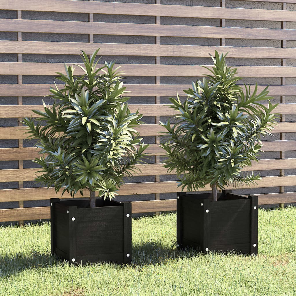 Plantenbakken 2 st 31x31x31 cm massief grenenhout zwart is nu te koop bij PeponiXL, paradijselijk wonen!