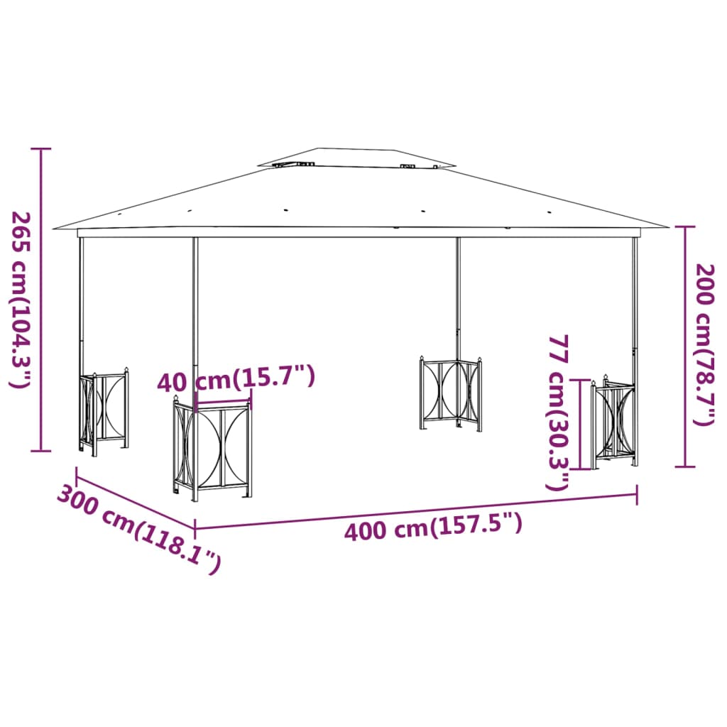 Prieel met zijwanden en dubbel dak 3x4 m taupe is nu te koop bij PeponiXL, paradijselijk wonen!