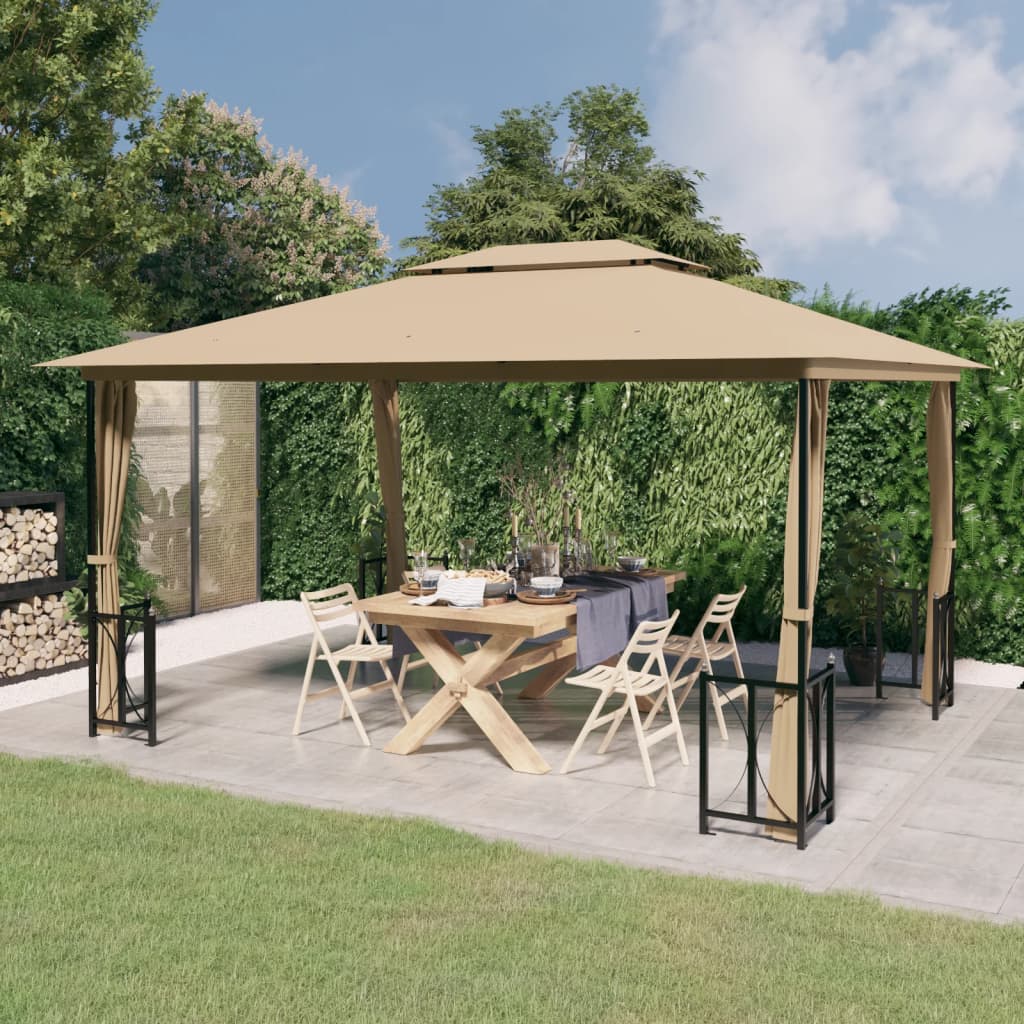 Prieel met zijwanden en dubbel dak 3x4 m taupe is nu te koop bij PeponiXL, paradijselijk wonen!