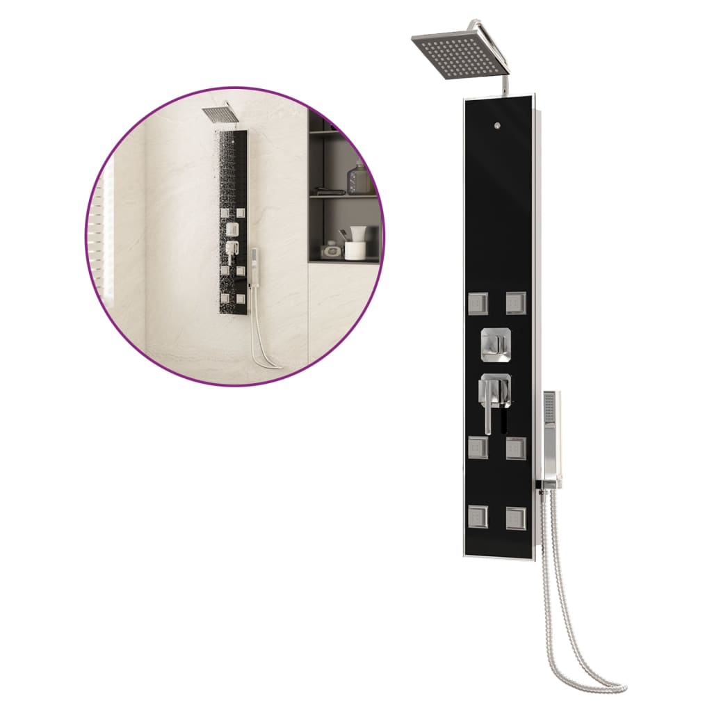 Douchepaneel 18x45,5x130 cm glas zwart is nu te koop bij PeponiXL, paradijselijk wonen!