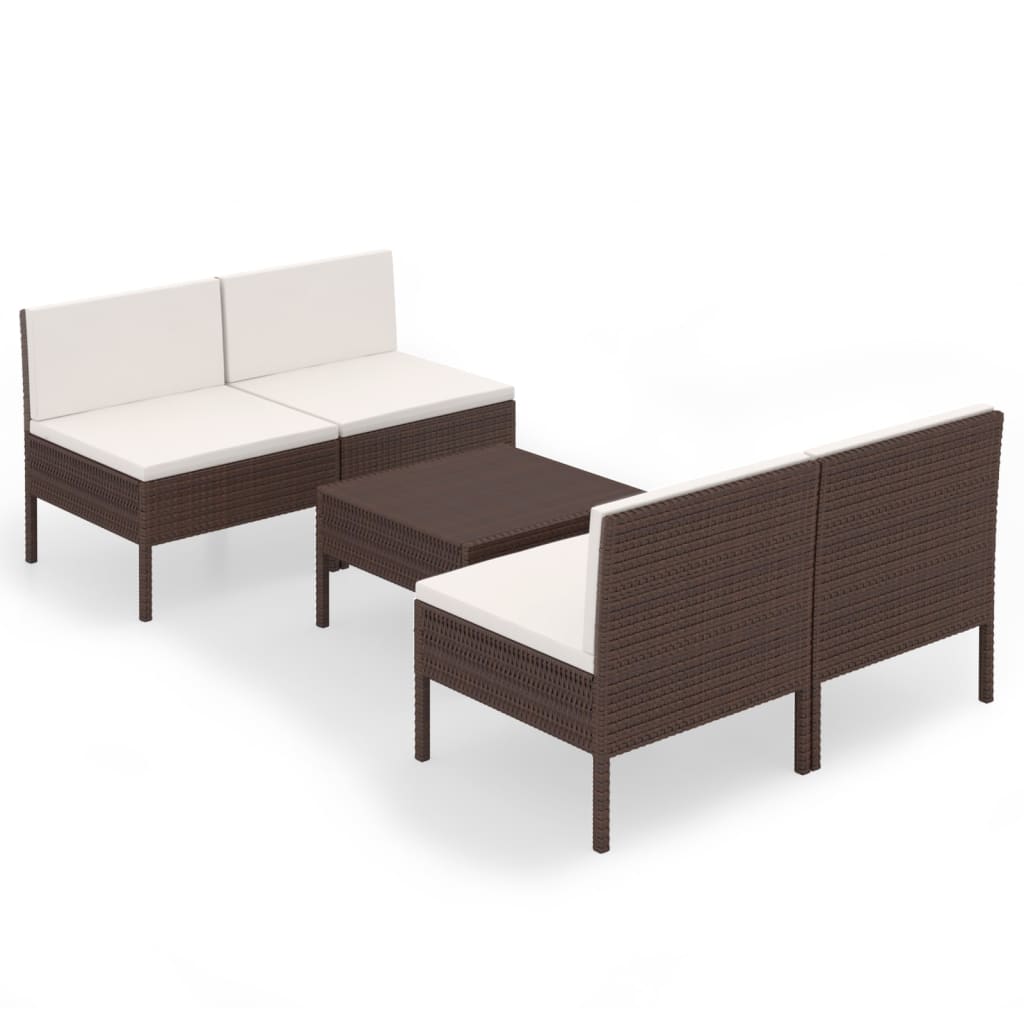 5-delige Loungeset met kussens poly rattan bruin is nu te koop bij PeponiXL, paradijselijk wonen!