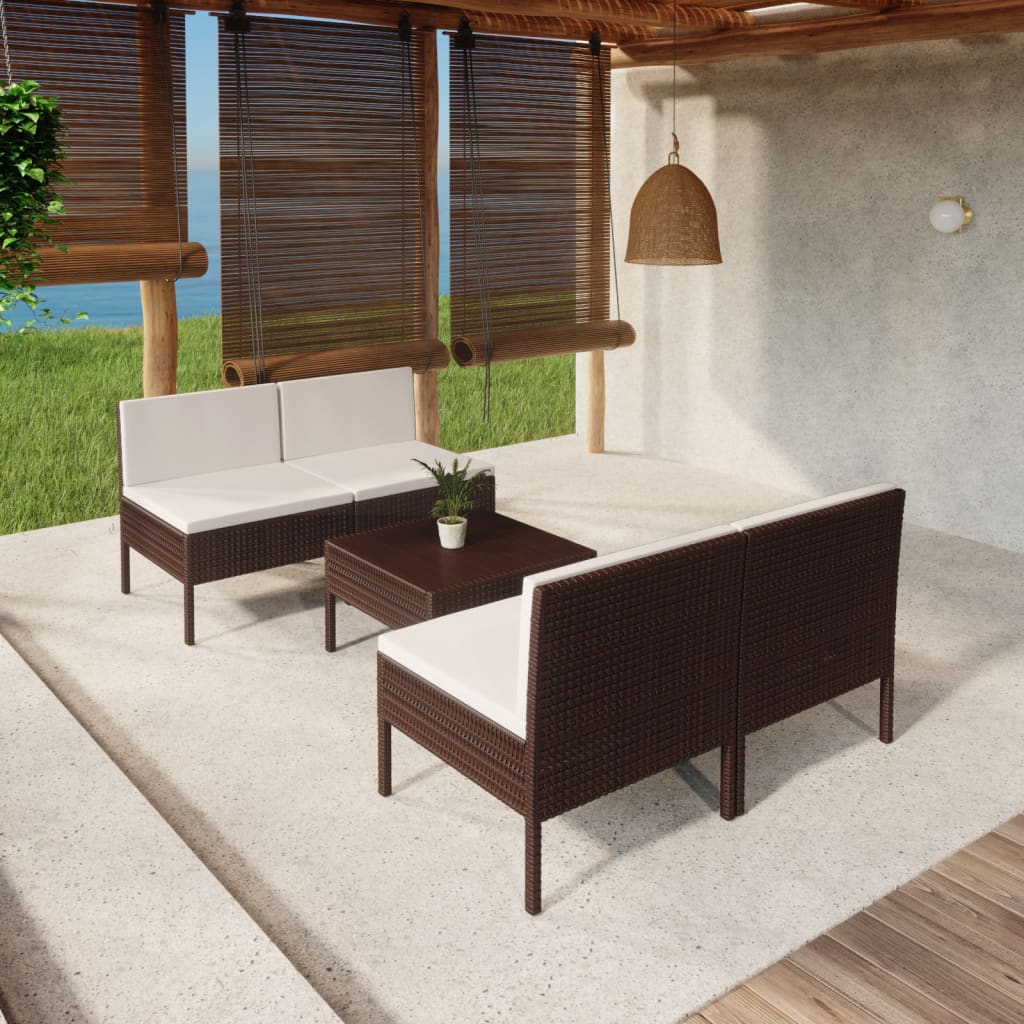 5-delige Loungeset met kussens poly rattan bruin is nu te koop bij PeponiXL, paradijselijk wonen!