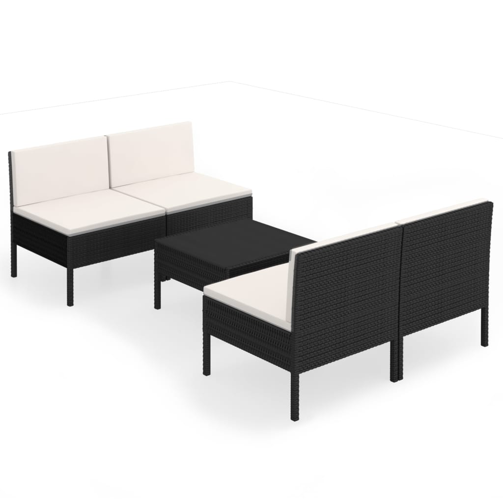 5-delige Loungeset met kussens poly rattan zwart is nu te koop bij PeponiXL, paradijselijk wonen!
