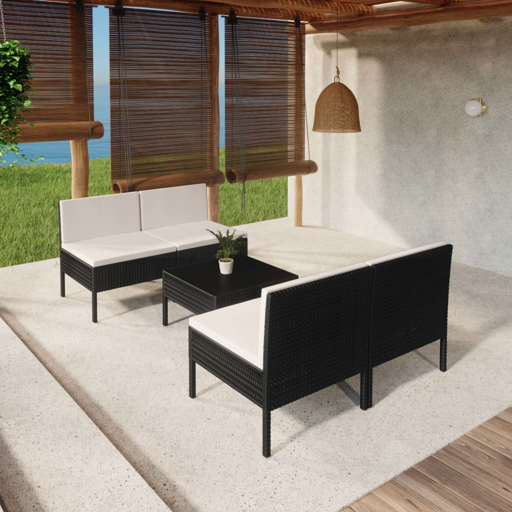 5-delige Loungeset met kussens poly rattan zwart is nu te koop bij PeponiXL, paradijselijk wonen!