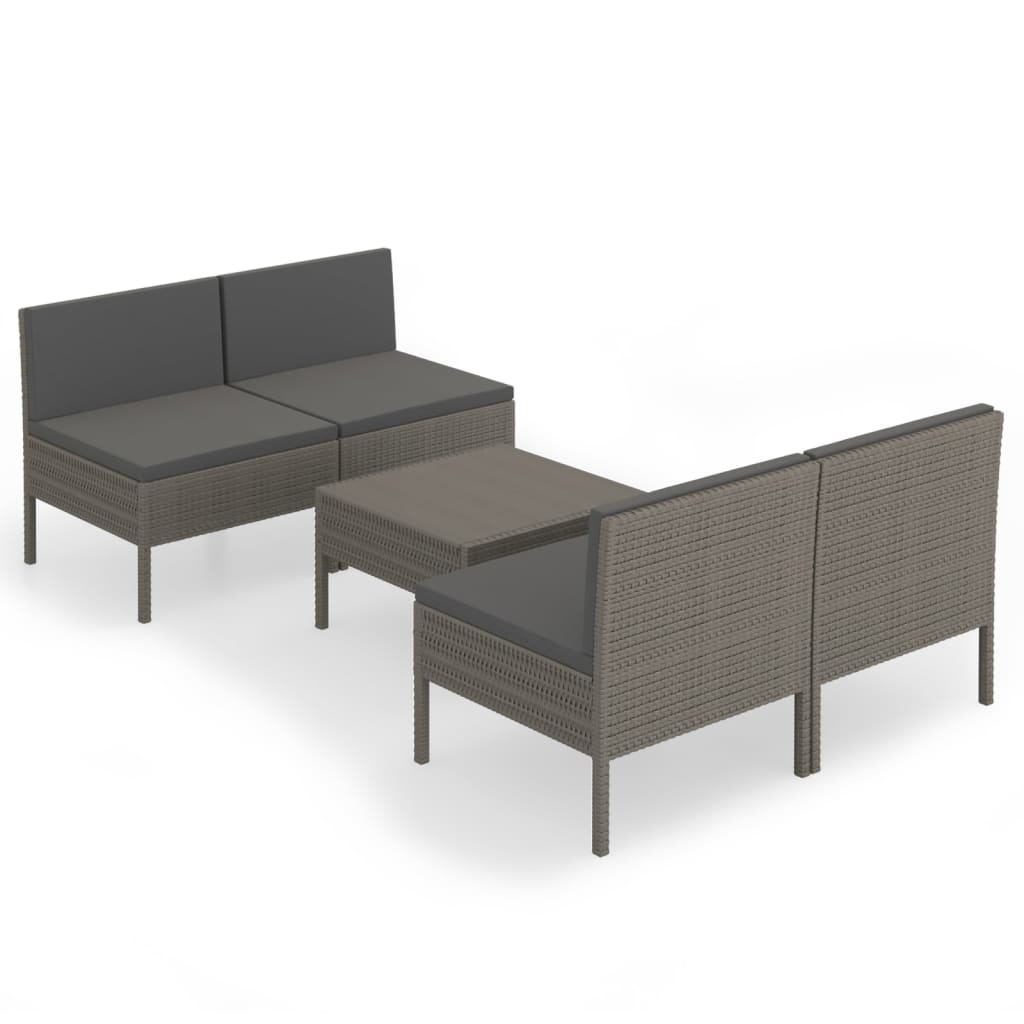 5-delige Loungeset met kussens poly rattan grijs is nu te koop bij PeponiXL, paradijselijk wonen!