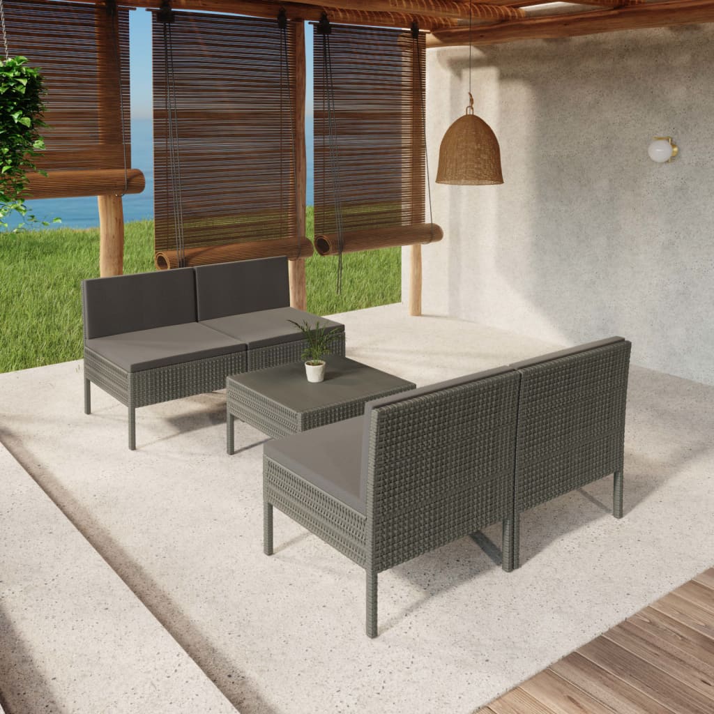 5-delige Loungeset met kussens poly rattan grijs is nu te koop bij PeponiXL, paradijselijk wonen!