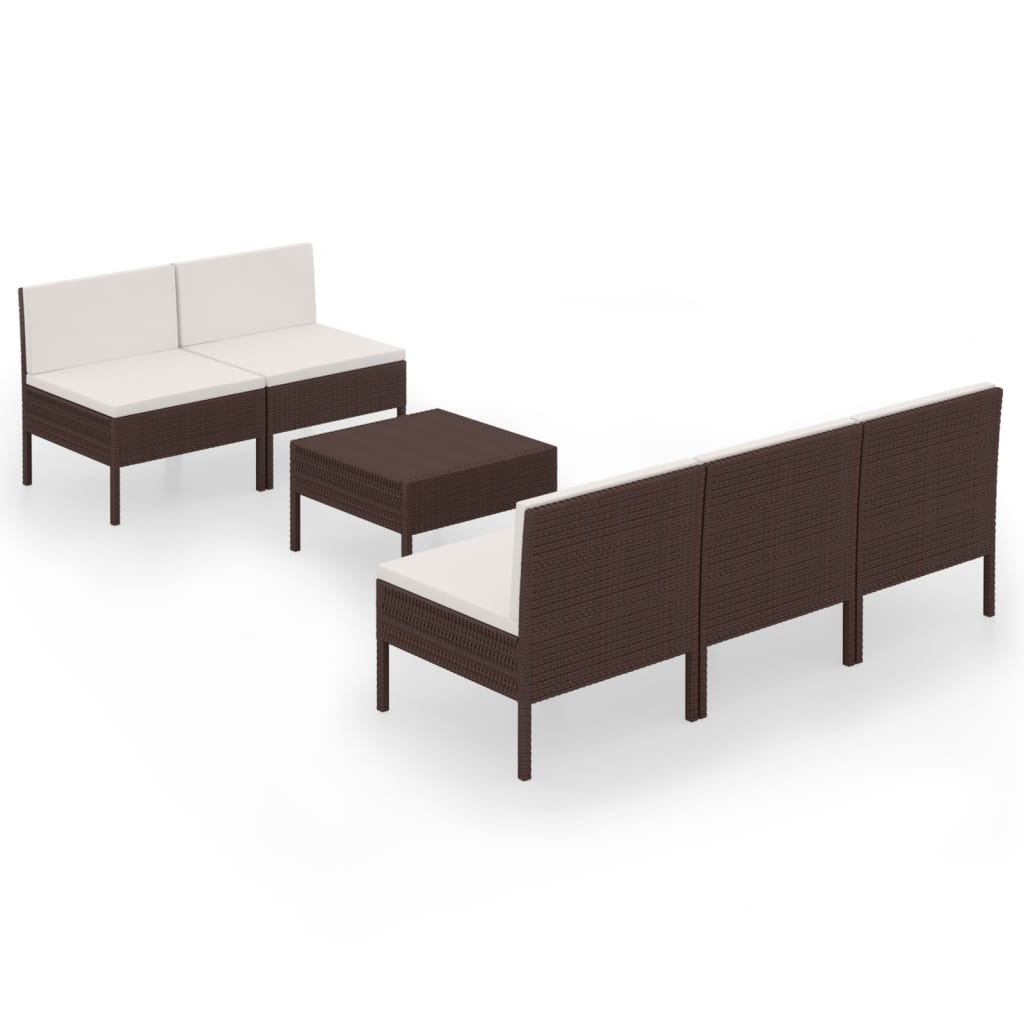 6-delige Loungeset met kussens poly rattan bruin is nu te koop bij PeponiXL, paradijselijk wonen!