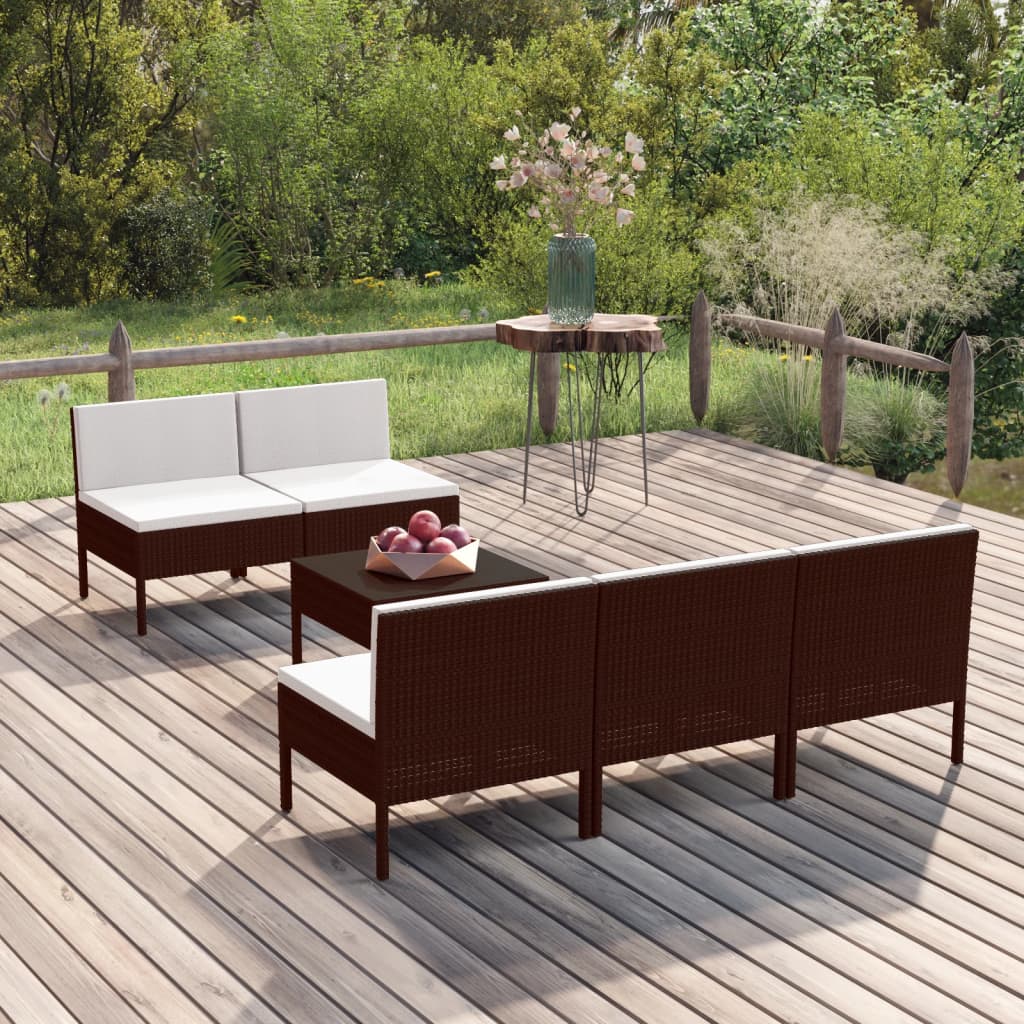 6-delige Loungeset met kussens poly rattan bruin is nu te koop bij PeponiXL, paradijselijk wonen!