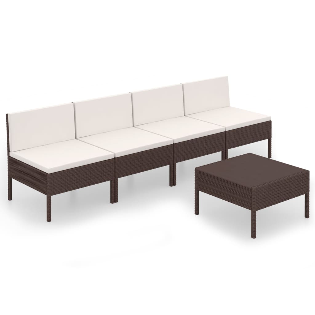 5-delige Loungeset met kussens poly rattan bruin is nu te koop bij PeponiXL, paradijselijk wonen!