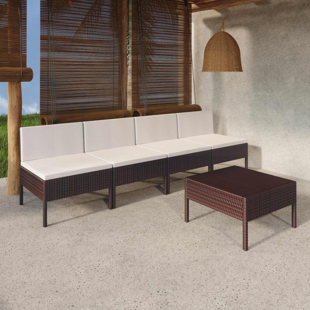 5-delige Loungeset met kussens poly rattan bruin is nu te koop bij PeponiXL, paradijselijk wonen!