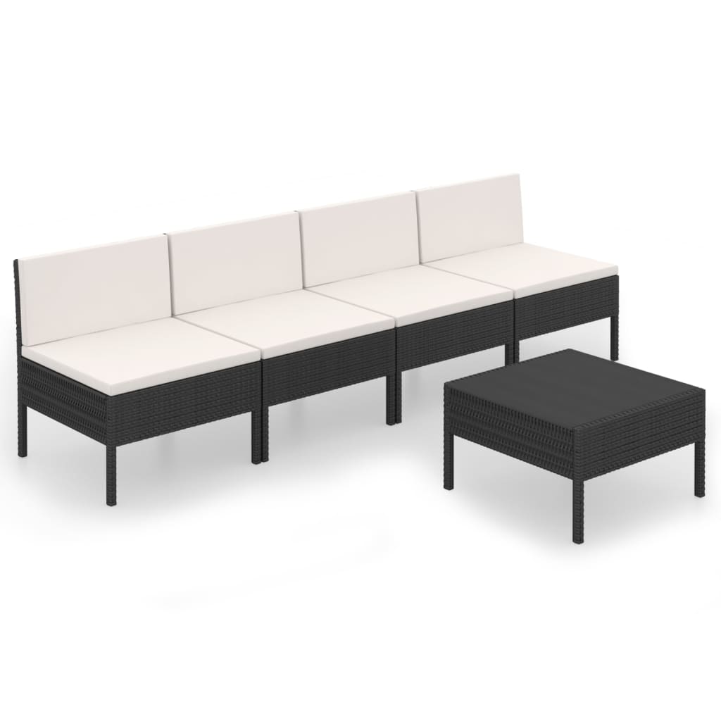 5-delige Loungeset met kussens poly rattan zwart is nu te koop bij PeponiXL, paradijselijk wonen!