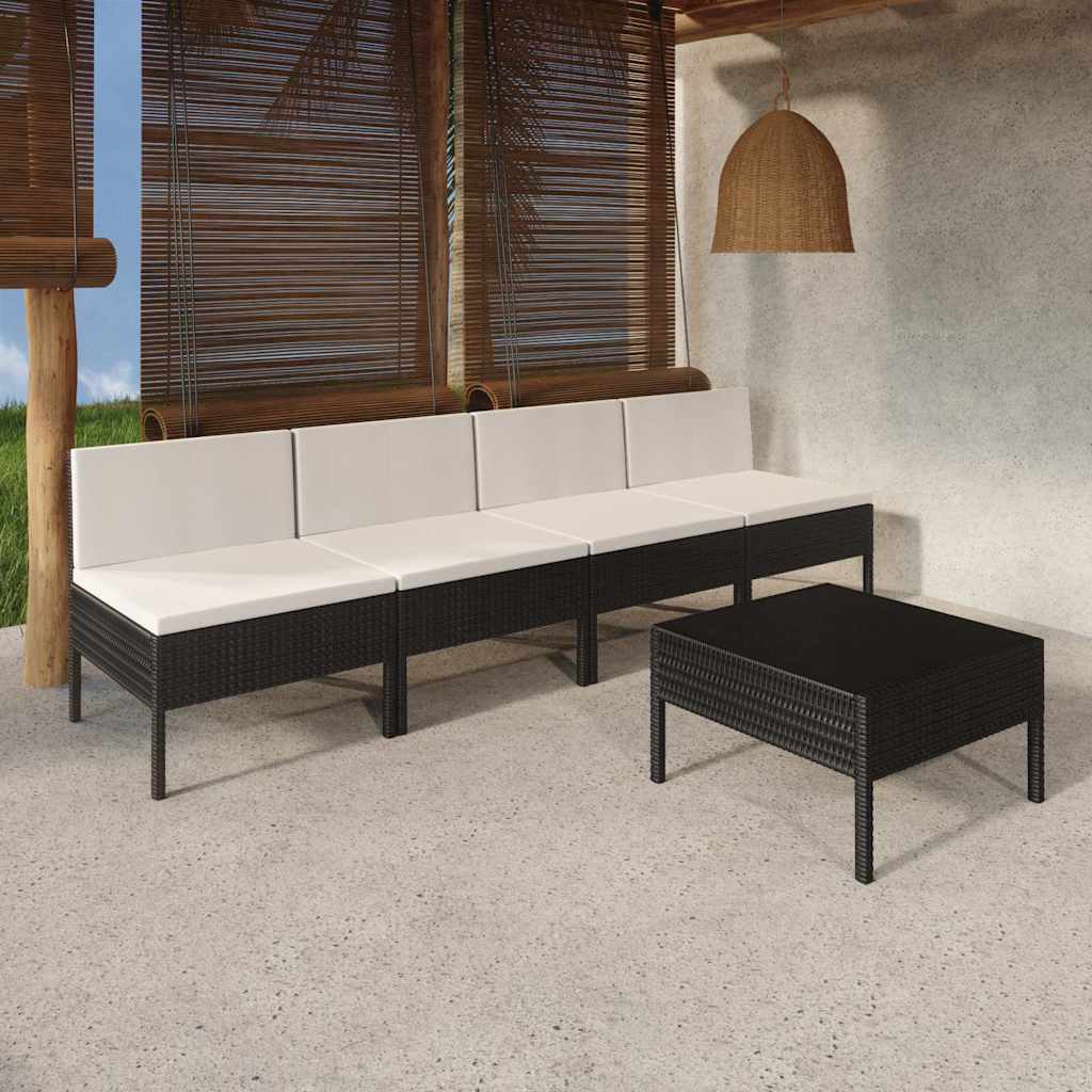 5-delige Loungeset met kussens poly rattan zwart is nu te koop bij PeponiXL, paradijselijk wonen!