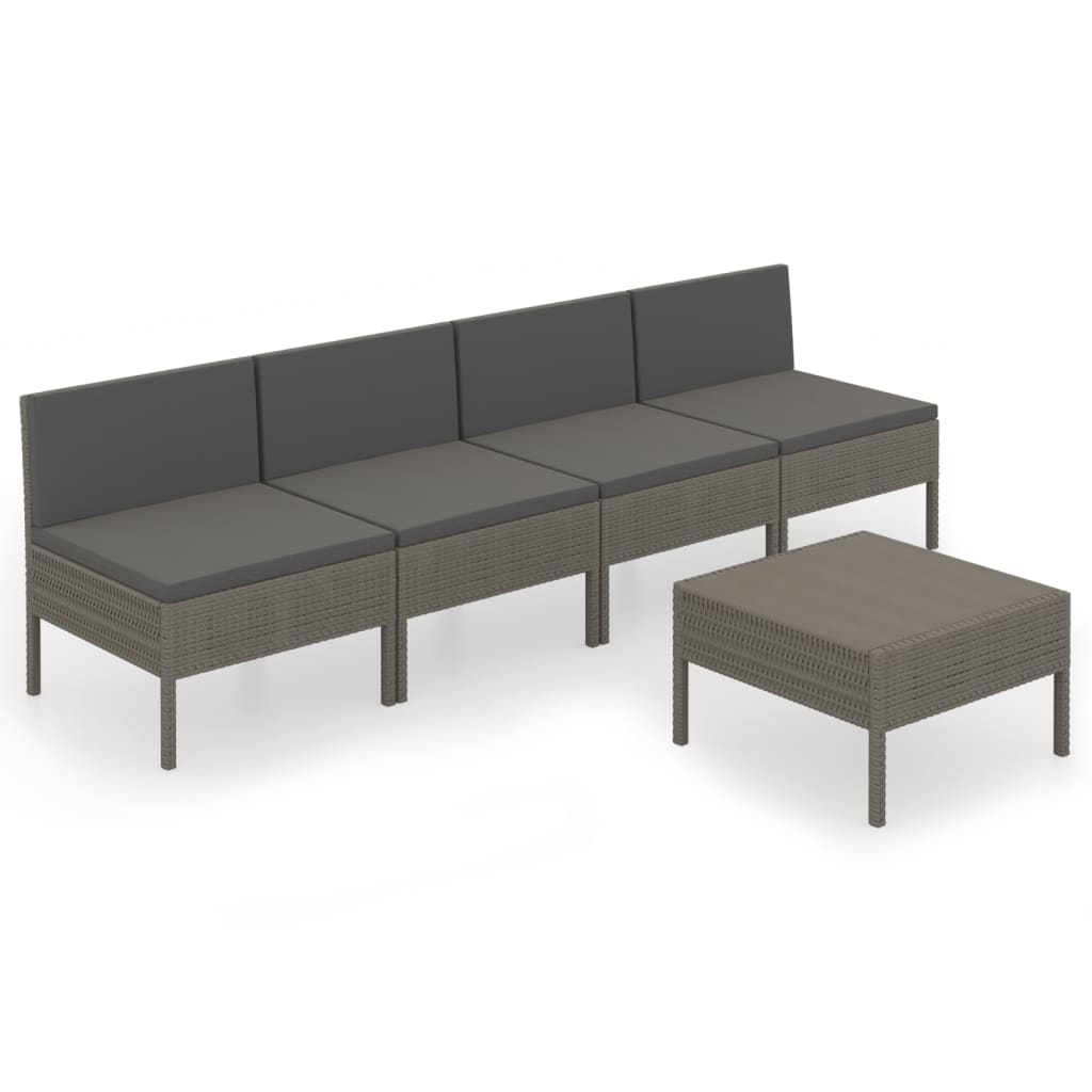 5-delige Loungeset met kussens poly rattan grijs is nu te koop bij PeponiXL, paradijselijk wonen!