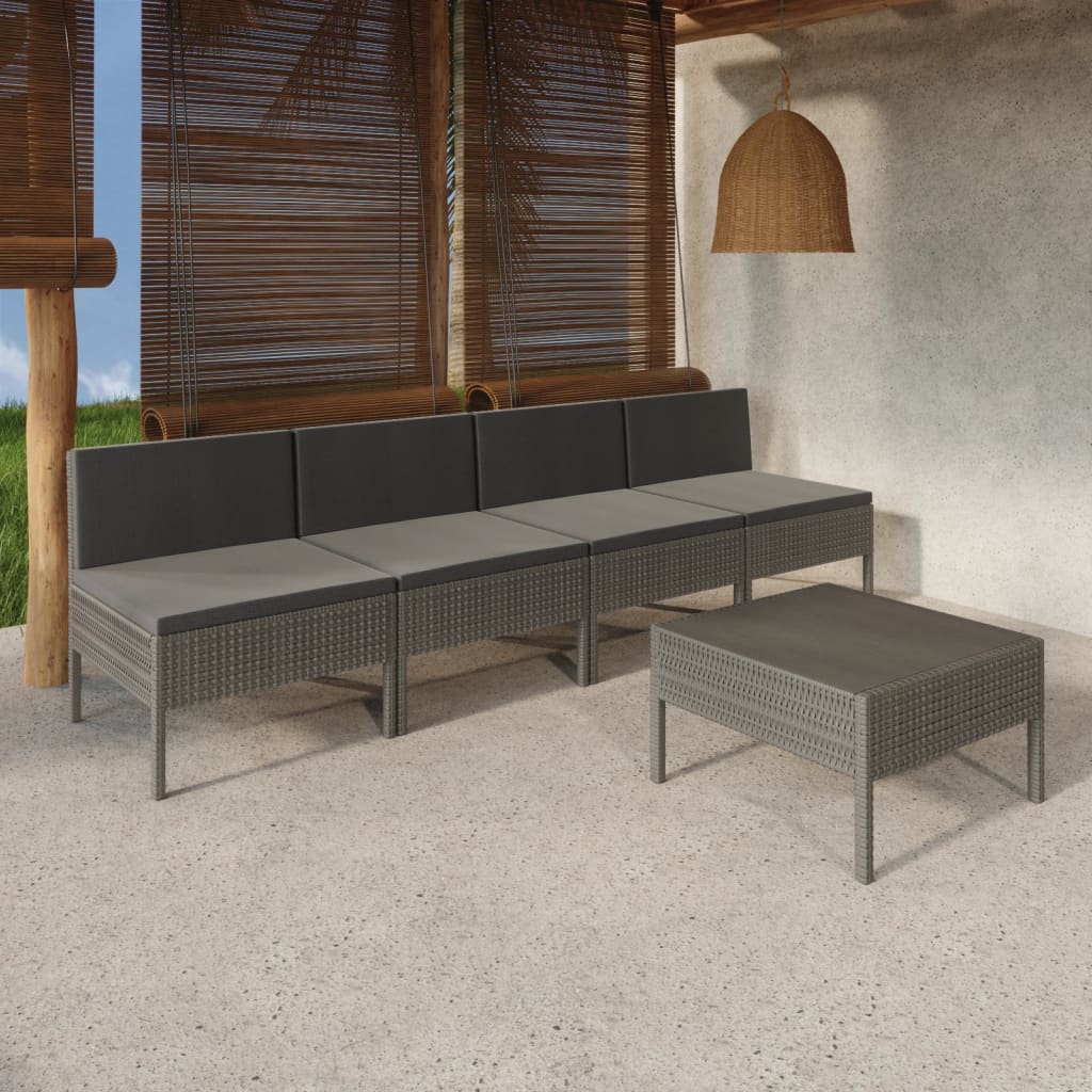 5-delige Loungeset met kussens poly rattan grijs is nu te koop bij PeponiXL, paradijselijk wonen!