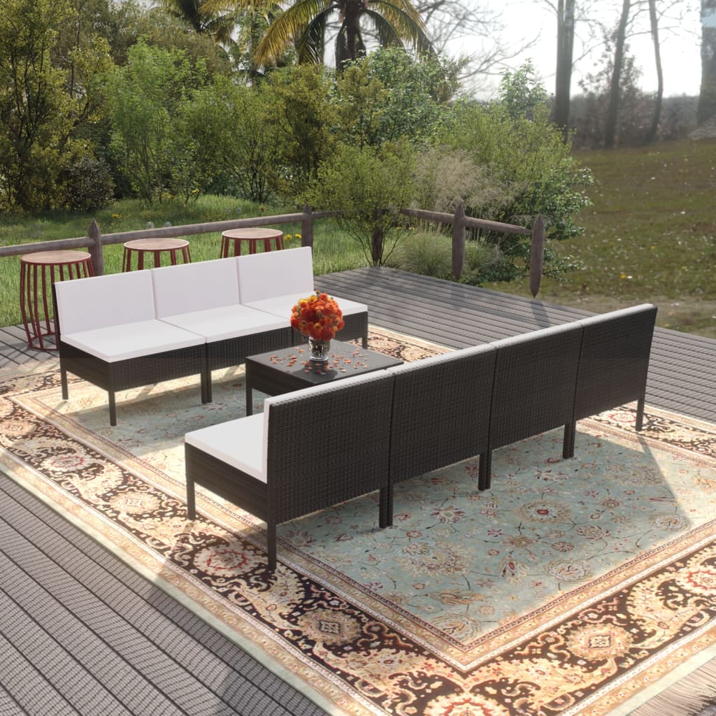 8-delige Loungeset met kussens poly rattan zwart is nu te koop bij PeponiXL, paradijselijk wonen!