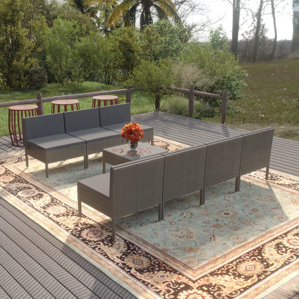 8-delige Loungeset met kussens poly rattan grijs is nu te koop bij PeponiXL, paradijselijk wonen!
