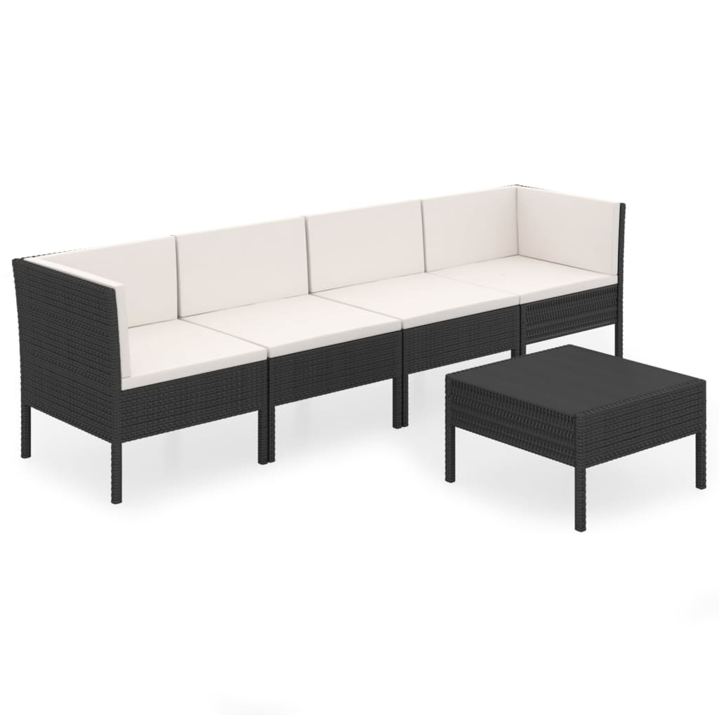 5-delige Loungeset met kussens poly rattan zwart is nu te koop bij PeponiXL, paradijselijk wonen!