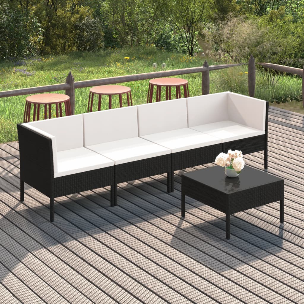 5-delige Loungeset met kussens poly rattan zwart is nu te koop bij PeponiXL, paradijselijk wonen!