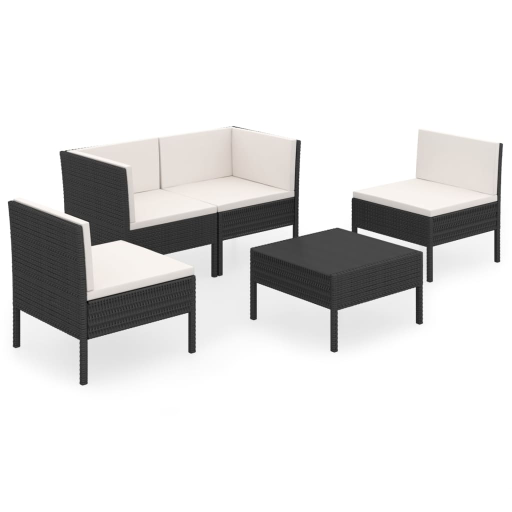 5-delige Loungeset met kussens poly rattan zwart is nu te koop bij PeponiXL, paradijselijk wonen!