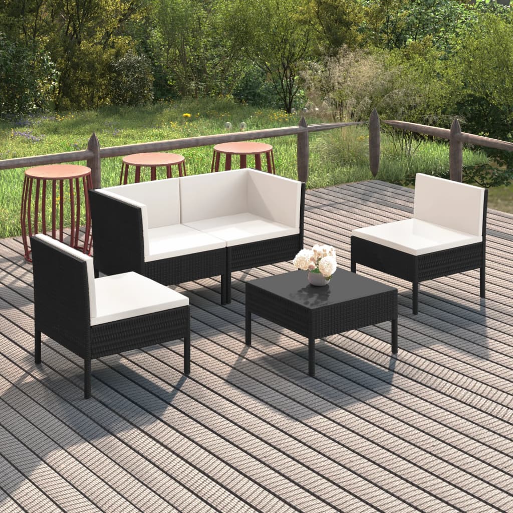 5-delige Loungeset met kussens poly rattan zwart is nu te koop bij PeponiXL, paradijselijk wonen!