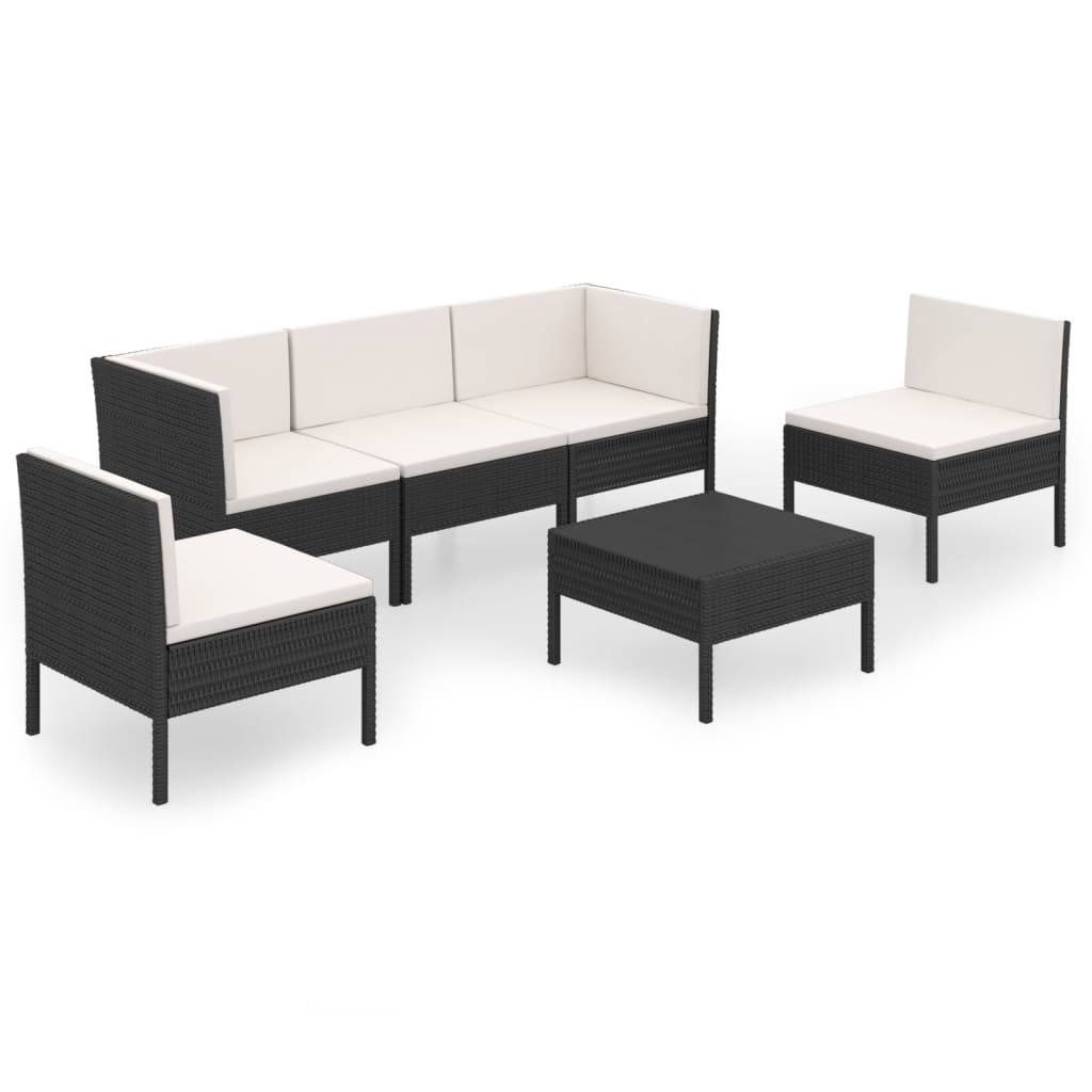6-delige Loungeset met kussens poly rattan zwart is nu te koop bij PeponiXL, paradijselijk wonen!