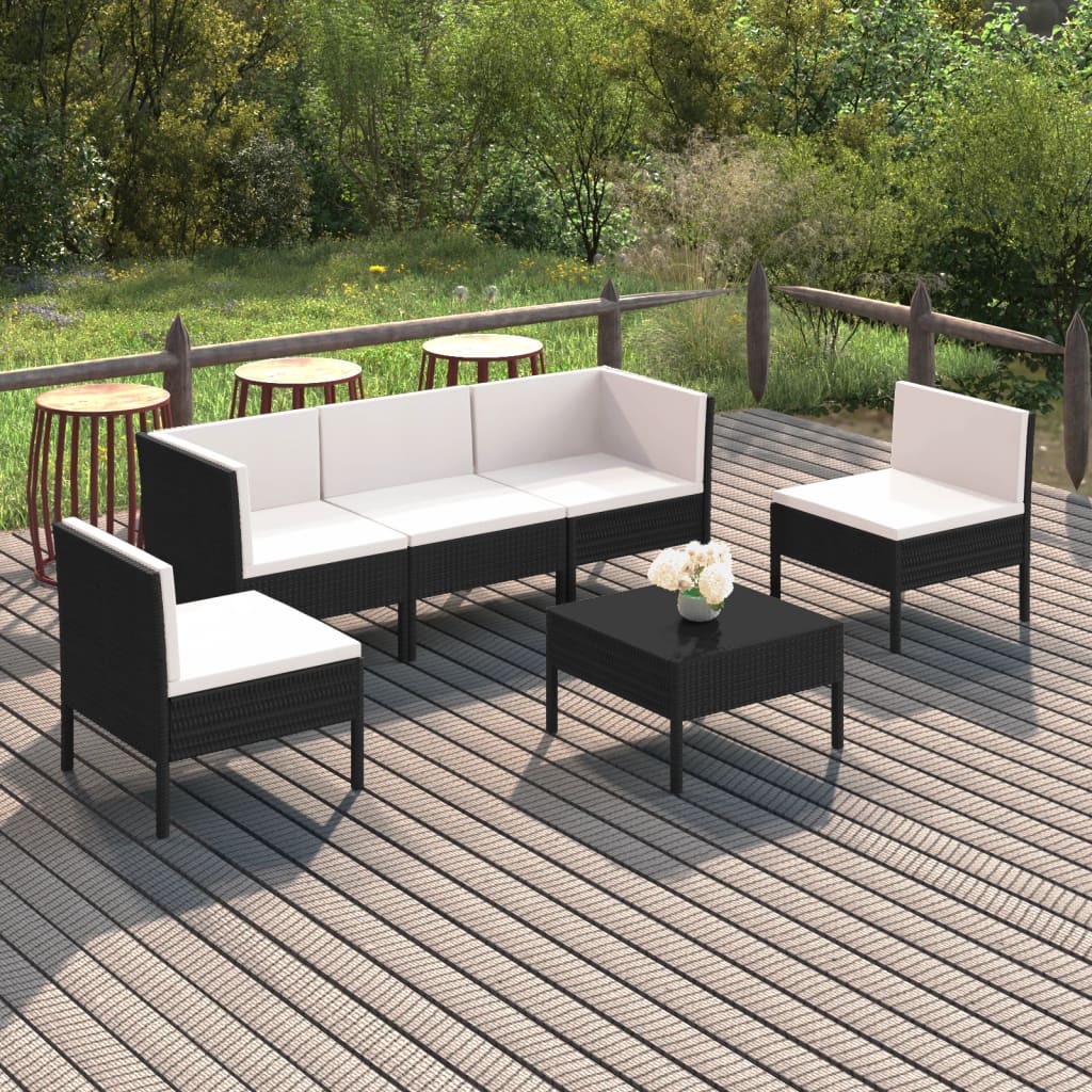 6-delige Loungeset met kussens poly rattan zwart is nu te koop bij PeponiXL, paradijselijk wonen!